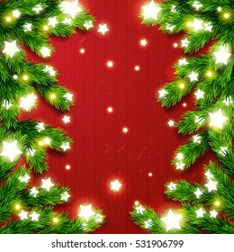 Christmas border Card design. Happy new year xmas with Glowing star Lights 