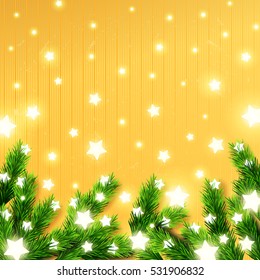 Christmas border Card design. Happy new year xmas with Glowing star Lights 
