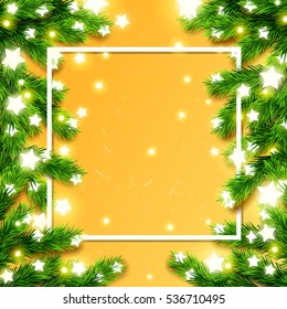 Christmas border Card design. Happy new year xmas with Glowing star Lights 