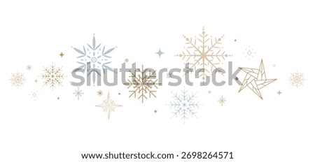 Christmas Border with delicate golden and blue snowflakes and stars