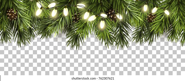 Christmas Border With Fir Branches And Pine Cones On Transparent Background