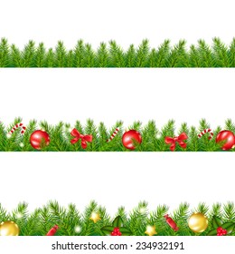 Christmas Border With Fir Tree With Gradient Mesh, Vector Illustration