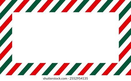 Marco de borde de Navidades. Marco de rectángulo de bastón de caramelo. Elementos de la tarjeta de la Feliz Navidad para la decoración. Cinta del marco de la imagen del año Nuevo con las rayas rojas, verdes y blancas