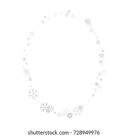 Christmas border or frame with random scatter falling silver snowflakes isolated on white
