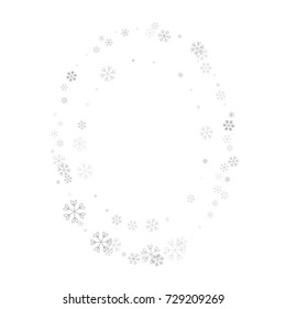Christmas border or frame with random scatter falling silver snowflakes isolated on white