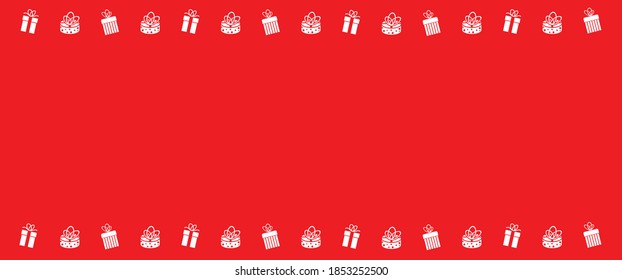 Christmas border and gift present box, Cartoon Border Gift Box Gift Christmas, Birthday card. Red white cute in horizontal