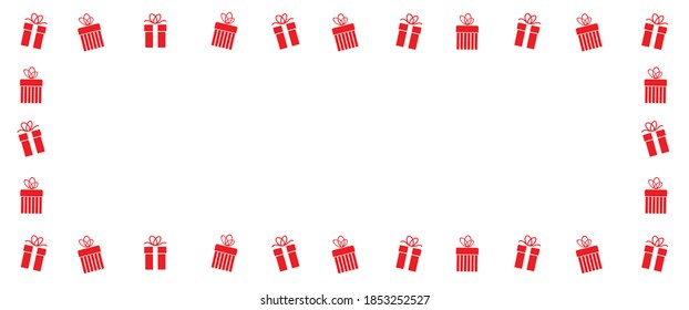 Christmas border and gift present box, Cartoon Border Gift Box Gift Christmas, Birthday card. Red white cute in horizontal