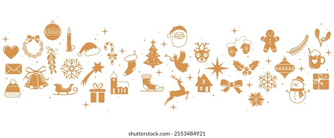 Christmas border, gold holidays decorations banner
