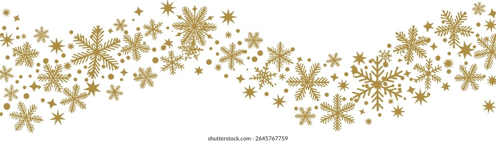 Christmas border, gold snowflakes banner
