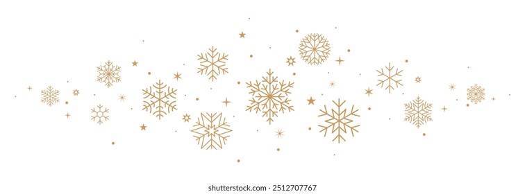 Christmas border with gold snowflakes and stars