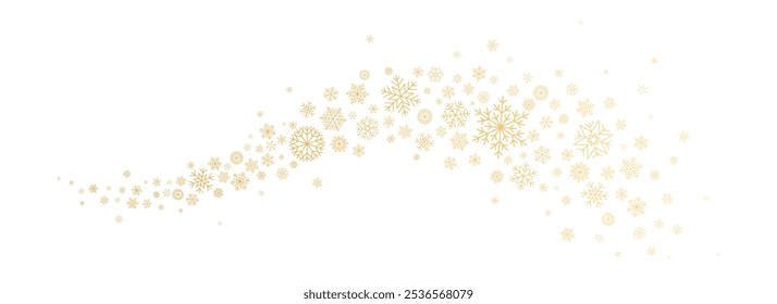 Christmas border, gold snowflakes wave