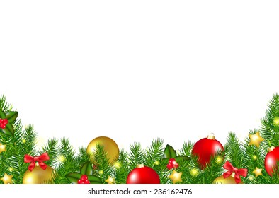 Christmas Border With Holly Berry With Gradient Mesh, Vector Illustration