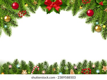 Christmas Border Isolated White Background With Gradient Mesh, Vector Illustration