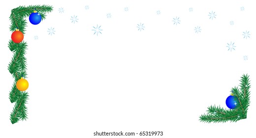 Christmas border on white background, horizontal orientation. Vector illustration
