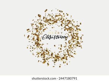 Christmas border round frame made of decorative gold confetti. vector illustration