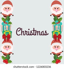 christmas border with santa and present box