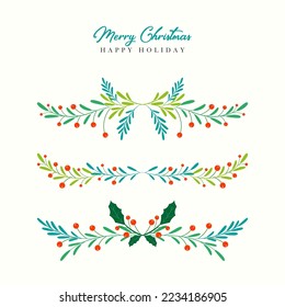Christmas border set with leaves and holly berries