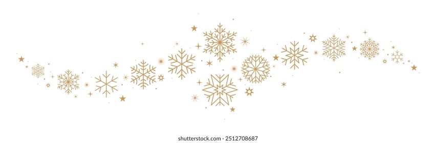 Borda de Natal, banner flocos de neve com estrelas de ouro