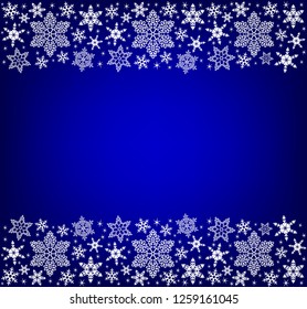 Christmas border from snowflakes on a blue background with space for text