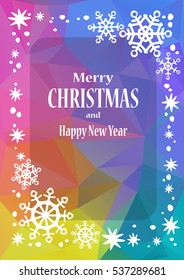 Christmas border with text frame. Xmas illustration. Vector xmas template. Bright abstract polygonal background. Design element for greeting cards or flyers.