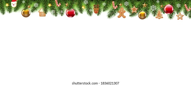 Borde De Navidad Con Juguetes De Navidad Con Malla Gradiente, Ilustración Vectorial