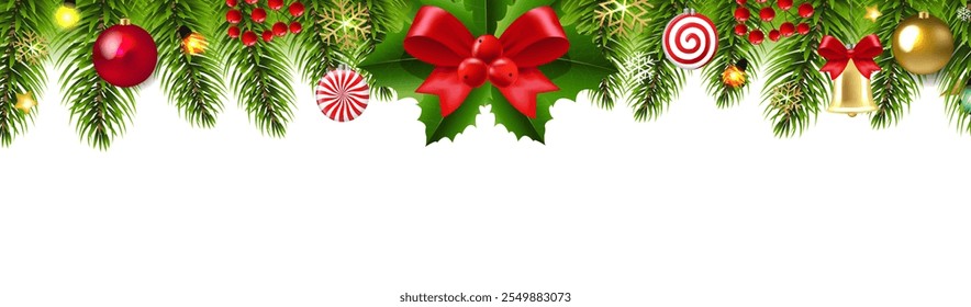 Christmas Border And White Background , Vector Illustration