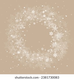 Christmas border with white snowflakes on a beige background