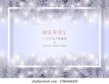 Christmas border with white spruce vector illustration