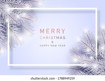 borde de Navidad con ilustración de vector de abeto blanco