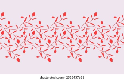 Christmas border with Winter Red Berry Pattern. Elegant Vector seamless background