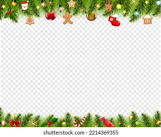 Christmas Borders Isolated Transparent Background With Gradient Mesh, Vector Illustration