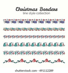 Christmas Borders. Set of Christmas Seamless Ribbons. Vector Line and Decoration. Winter Season Collection