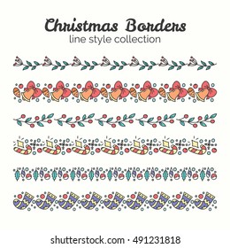 Christmas Borders. Set of Christmas Seamless Ribbons. Vector Line and Decoration. Winter Season Collection
