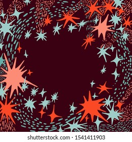 Christmas  borders with  stars in vintage nice colours. Perfect for winter holiday and Xmas greeting cards. Vector illustration. Seasons greetings. Gift tag template.