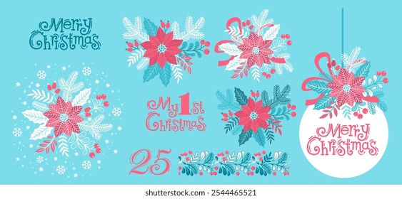 Christmas botanic designs for invitations, cards, textile, fabric, posters, banners
