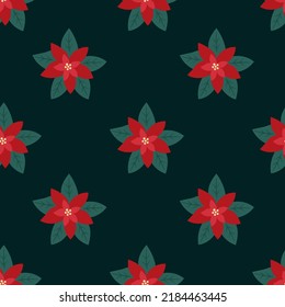 Christmas Botanical Pattern. Floral winter seamless background. Poinsettia Seamless Pattern. Holiday vintage wallpaper for winter wedding and Christmas decor