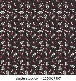 Patrón botánico de Navidad sin costura. Ramas, hojas y bayas. Ilustración vectorial de color y de fondo para fondo, tarjeta de regalo, papel envolvente, textil, papel y cualquier diseño de superficie