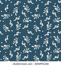 Patrón botánico de Navidad sin costura. Ramas, hojas y bayas. Ilustración vectorial de color y de fondo para fondo, tarjeta de regalo, papel envolvente, textil, papel y cualquier diseño de superficie
