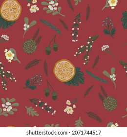 Christmas botanical seamless vector beautiful pattern