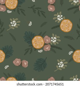 Christmas botanical seamless vector beautiful pattern