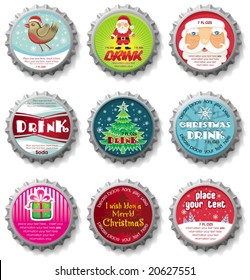 Christmas bottle caps  - vector set. To see similar, please VISIT MY GALLERY.