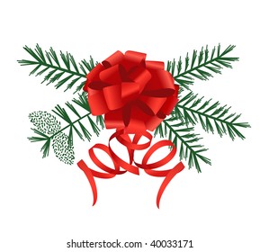 christmas bough with ribbon and bow