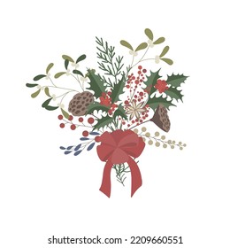 Christmas Bouquet and Arrangement with Mistletoe. Vector Illustration.