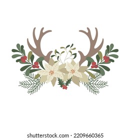 Christmas Bouquet and Arrangement with white Poinsettia. Vector Illustration.