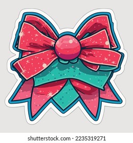 Christmas bow cartoon sticker, xmas bows stickers collection. Multicolor