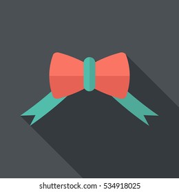 Christmas bow icon. Flat design style modern vector illustration. Isolated on stylish color background. Flat long shadow icon. Elements in flat design.