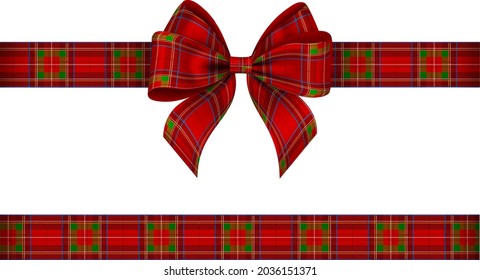 Christmas Bow And Ribbon With Tartan Texture