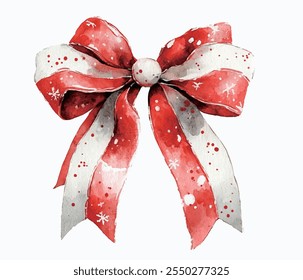 Christmas bow ribbon watercolor vector illustration, red and white bow ribbon,Mother's Day, Valentine's Day, Women's Day