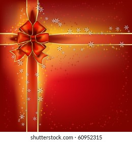 Christmas bow and stars red vector background