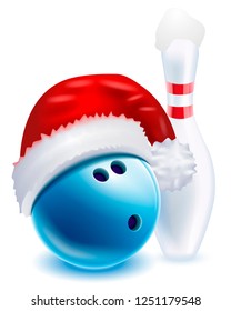 Christmas bowling ball in santa hat on a white background vector Illustrations.